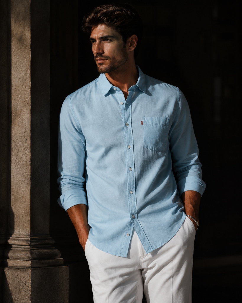 Premium Light Blue Linen Shirt
