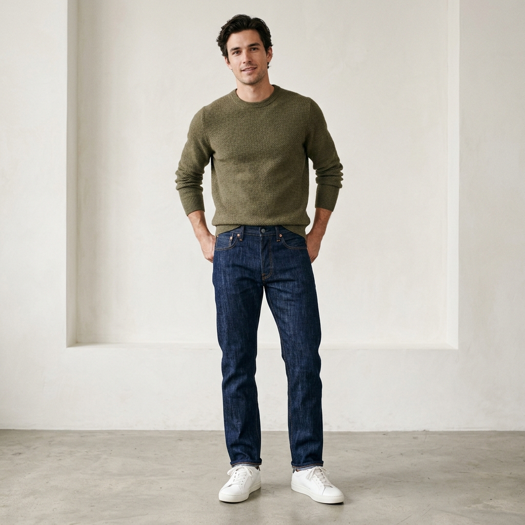 Handsome Model wearing Premium Indigo Denim Jeans